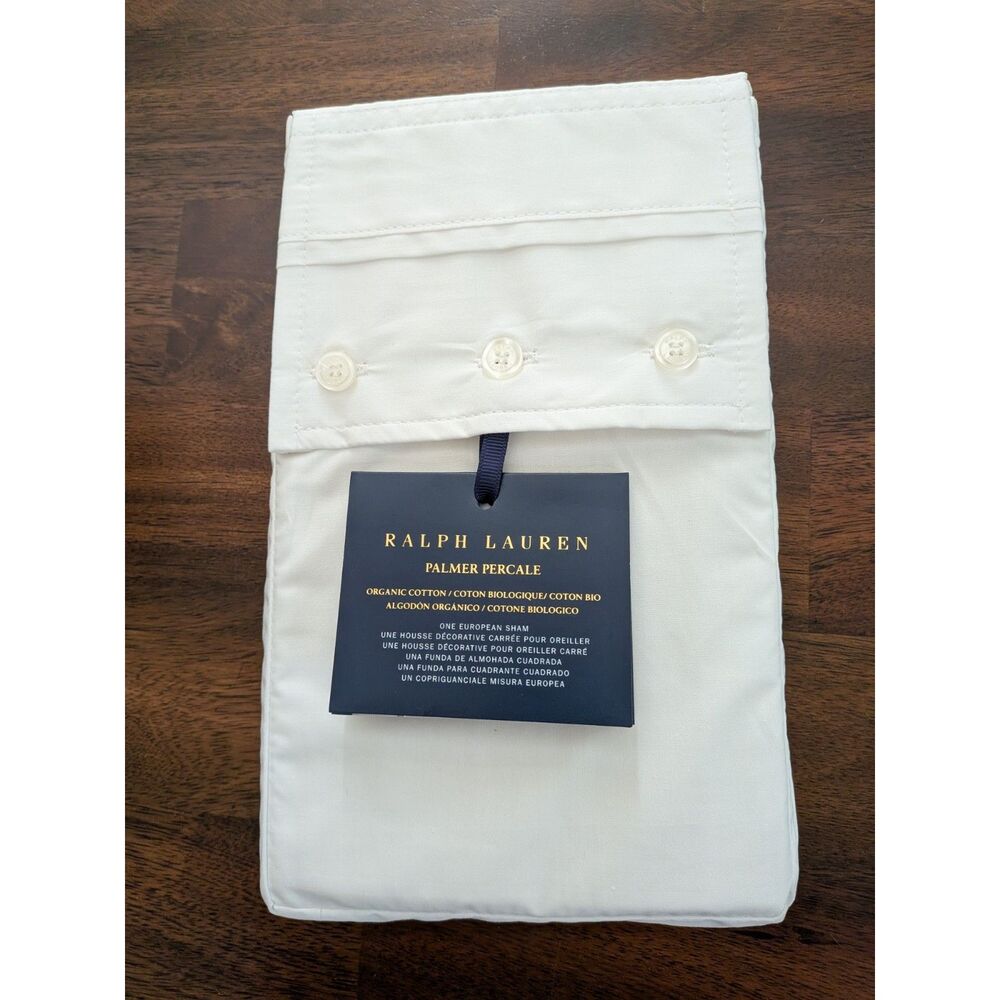 Ralph Lauren Home Palmer Percale Euro Sham Tux White Organic Cotton NWT